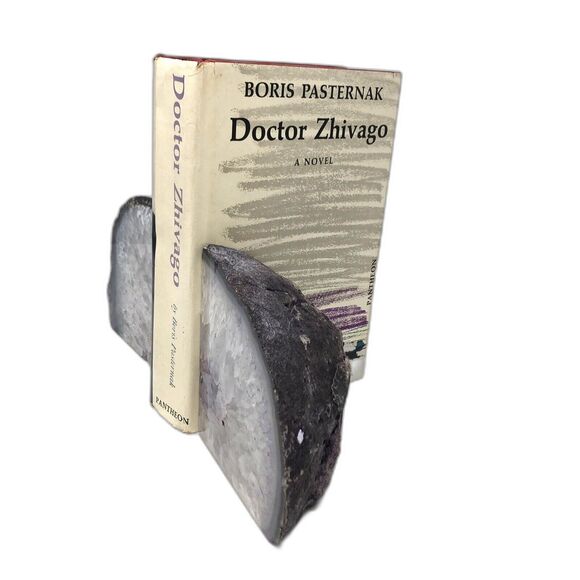 Crystal Quartz Purple Agate Geode Bookends 5" Tall 7 lbs Lavender Polished - Picture 1 of 12